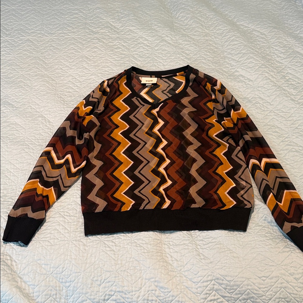 Missoni Target Zigzag Patterned semi-sheer V-neck long sleeve top sz M